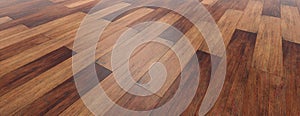 Wooden floor background, perspective view from above, banner. 3d illustration