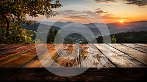 Wooden floor surface made of natural boards against the backdrop of forest