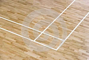 Wooden floor volleyball, basketball, badminton court with light