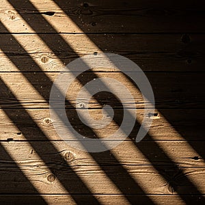 Wooden floorboards in a diagonal shadowed pattern illuminated by