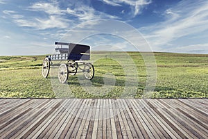 Wooden flooring and view of nature with vintage filter effect