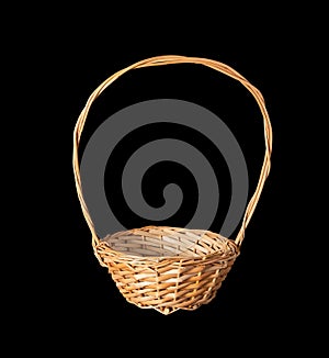 Wooden flower basket with isolated on a black background