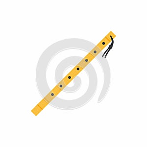 Wooden flute icon in cartoon style isolated on white background. Vintage classical musical instruments concept. Flat illustration