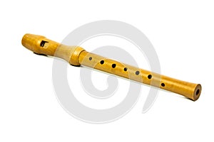 Wooden flute on white