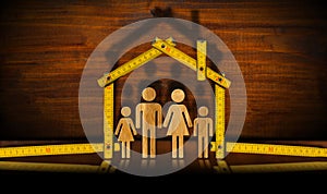 Wooden Folding Ruler with Family - House Project