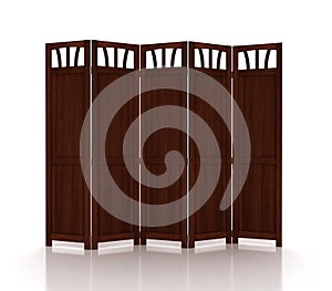 Wooden folding screen isolated