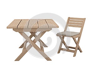 Wooden folding table and chair.