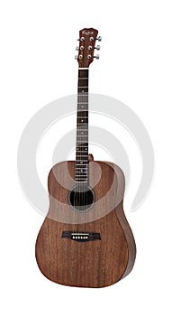 Wooden Folk Acoustic Guitar, Guitar String Music Instrument Isolated on White background