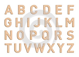Wooden Font Letter Elements Set A to Z Vector 3d Illustration