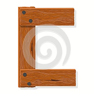 Wooden font, Plank Wood table alphabet. Old boards with nails ABC. Cartoon style Vector