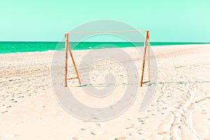 Wooden football gate at the beach