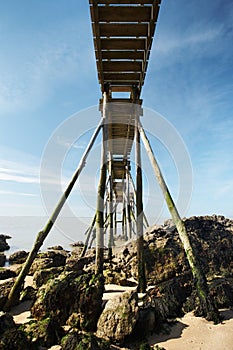 Wooden footbridge above