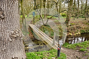 Wooden footbridge across a ditch