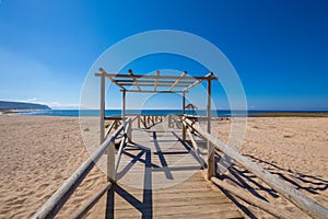 Wooden footpath structure of Varadero Beach in Canos Meca photo