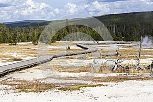 Wooden footpath at Yellowstone National Park. USA.