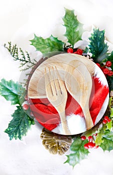 Wooden Fork and Spoon with Christmas Decoration