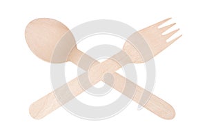 Wooden fork and spoon isolated on white background