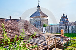 The wooden fort of Zaporozhian Sich, Khortytsia Island, Zaporizhzhia, Ukraine photo