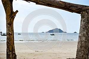 Wooden frame at beach on con dao island, vietnam