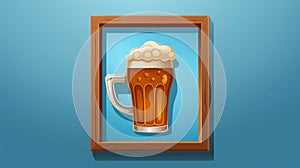 Wooden Frame With Beer Mug On Blue Background - Vector Illustration