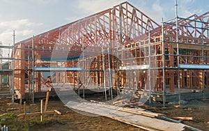 Wooden frame in the construction of homes, building in New Zealand