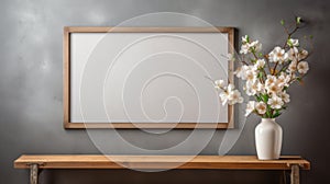 Wooden Frame With Flowers On Gray Wall - Artistic Cabinetry Design