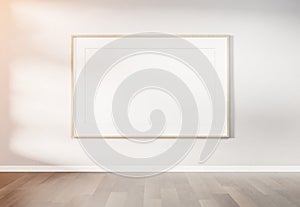 Wooden frame hanging on a wall mockup 3d rendering