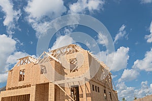 Wooden frame house under construction Pearland, Texas, USA
