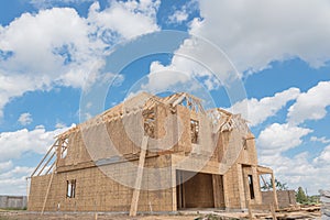 Wooden frame house under construction Pearland, Texas, USA