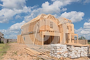 Wooden frame house under construction Pearland, Texas, USA