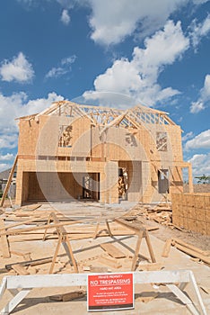 Wooden frame house under construction Pearland, Texas, USA