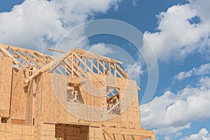 Wooden frame house under construction Pearland, Texas, USA