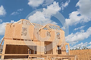 Wooden frame house under construction Pearland, Texas, USA