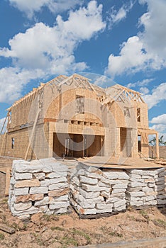Wooden frame house under construction Pearland, Texas, USA