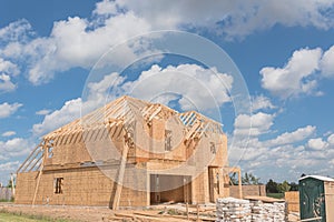 Wooden frame house under construction Pearland, Texas, USA