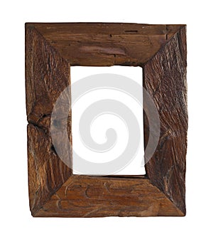 Wooden frame isolated on white background. Details of modern boho, bohemian, loft style. eco design interior