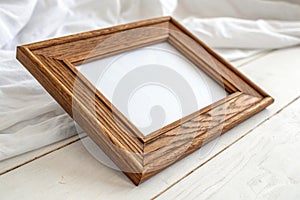 Wooden frame isolated on white background photo