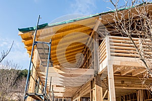 Wooden frame of a new house under construction