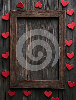 Wooden Frame with Red Hearts