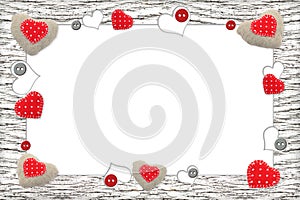 Wooden frame with red hearts