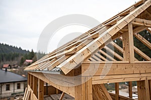 Wooden frame structure of house roof