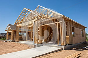 Frame of a new home under construction photo