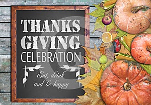 Wooden frame and thanksgiving celebration