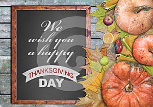 Wooden frame and we wish you a happy thanksgiving day