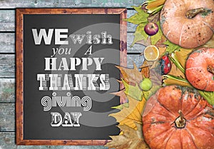 Wooden frame and we wish you a happy thanksgiving day