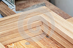 Wooden frames on workbench in carpentry workshop
