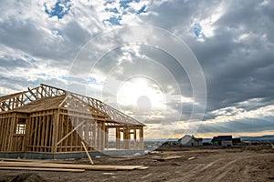 Wooden framing structure at construction site