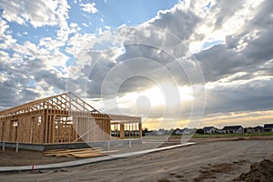 Wooden framing structure at construction site