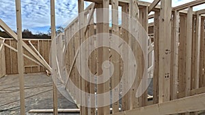 Wooden framing the wall of wooden planks new residential house