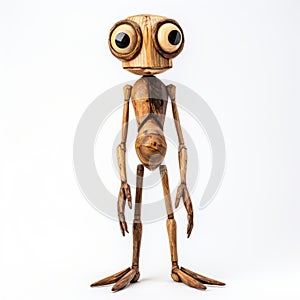 Wooden Frog Figure With Black Eyes And Teeth - Alan Bean Style